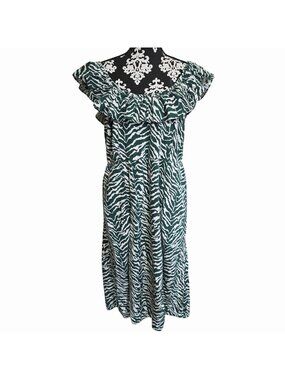 Ava & Viv XXL Midi Dress Green Zebra Print Off-Shoulder Linen Blend Boho